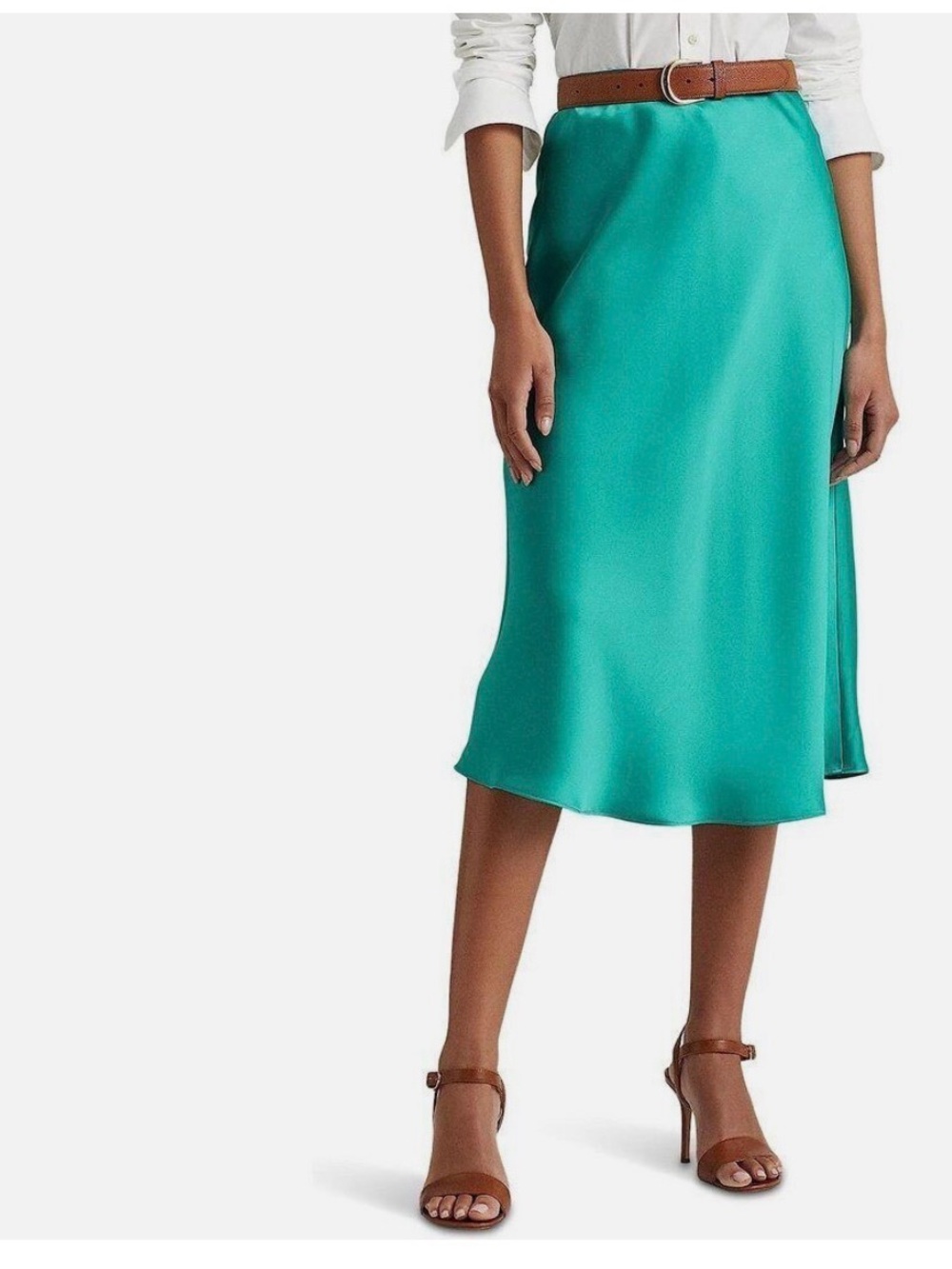 Ralph Lauren Teal Satin A-Line Midi Skirt
